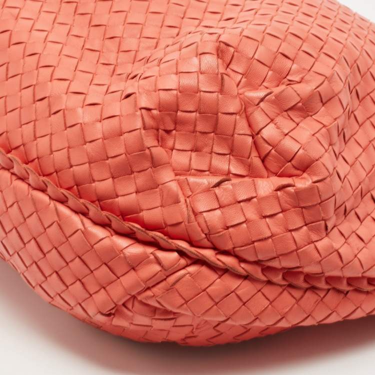 Pre Owned Bottega Veneta Coral Orange Intrecciato Leather Belly Veneta Hobo