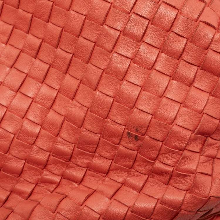 Pre Owned Bottega Veneta Coral Orange Intrecciato Leather Belly Veneta Hobo