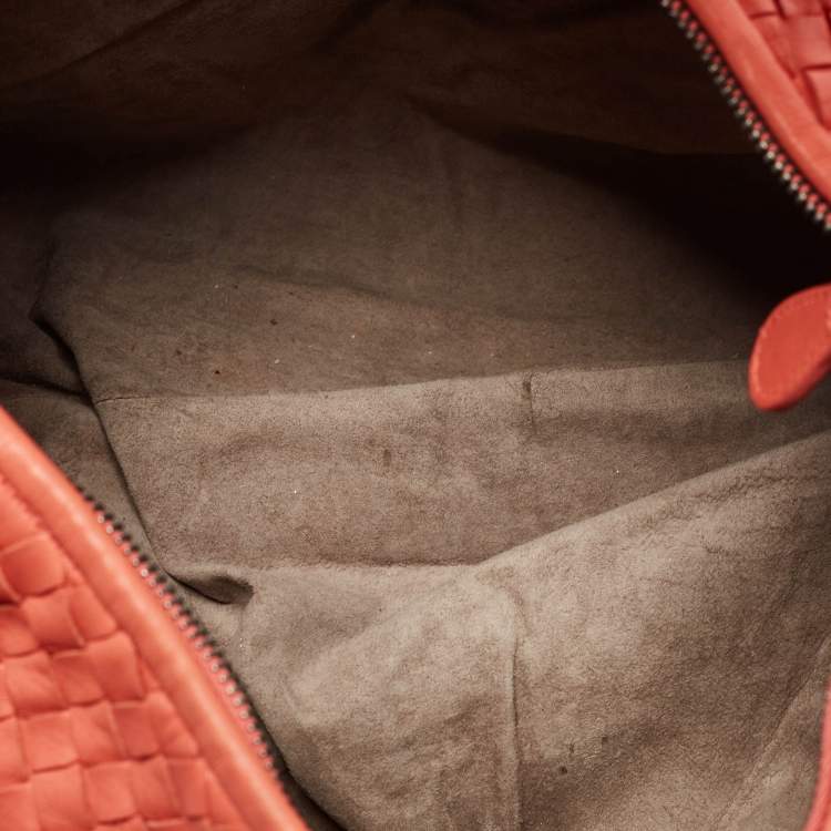 Pre Owned Bottega Veneta Coral Orange Intrecciato Leather Belly Veneta Hobo