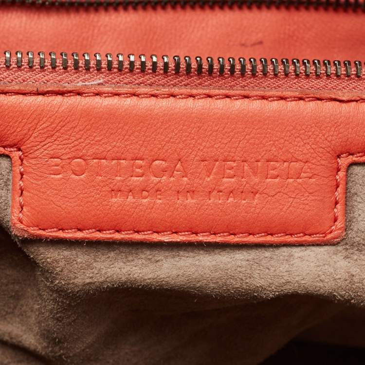 Pre Owned Bottega Veneta Coral Orange Intrecciato Leather Belly Veneta Hobo
