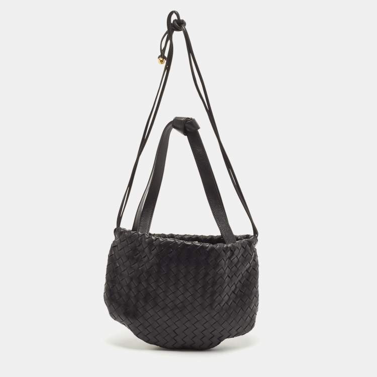 Pre Owned Bottega Veneta Black Intrecciato Leather Small Bulb Shoulder Bag