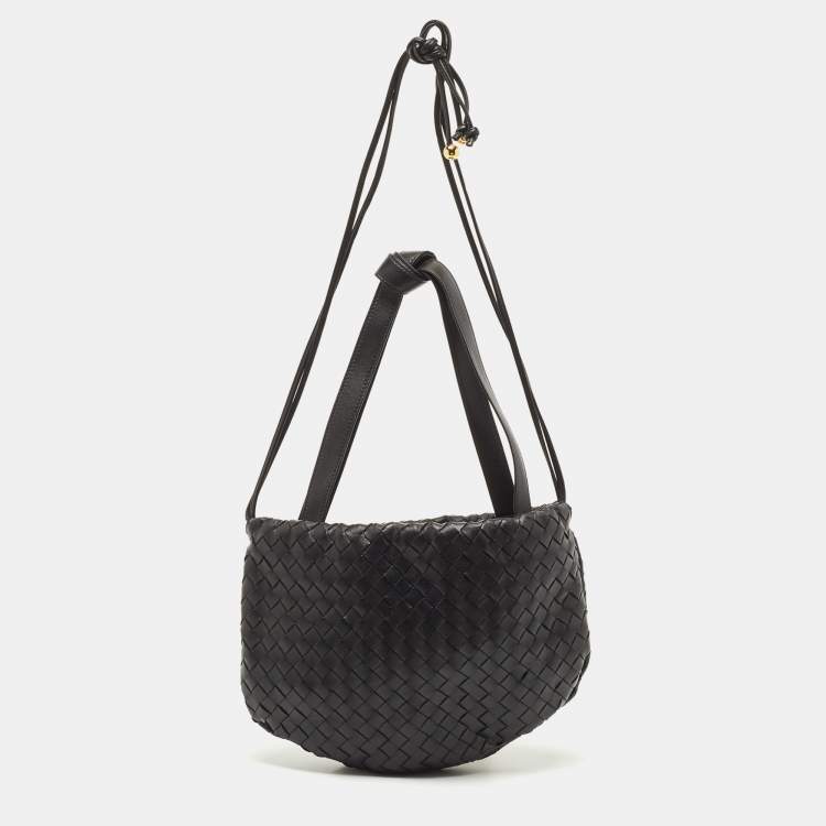 Pre Owned Bottega Veneta Black Intrecciato Leather Small Bulb Shoulder Bag