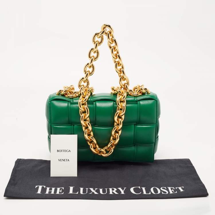 Pre Owned Bottega Veneta Green Padded Leather Chain Cassette Shoulder Bag