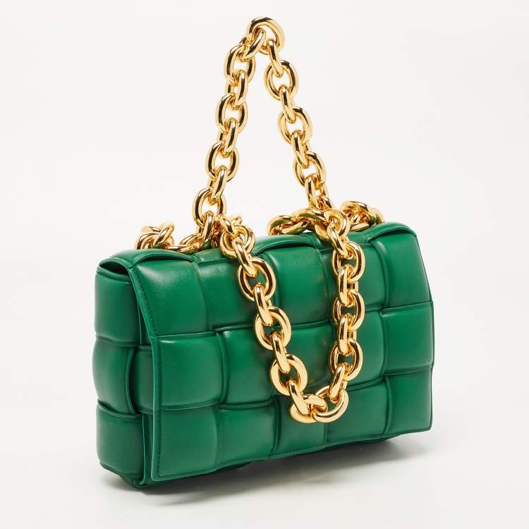 Pre Owned Bottega Veneta Green Padded Leather Chain Cassette Shoulder Bag