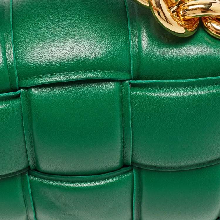 Pre Owned Bottega Veneta Green Padded Leather Chain Cassette Shoulder Bag