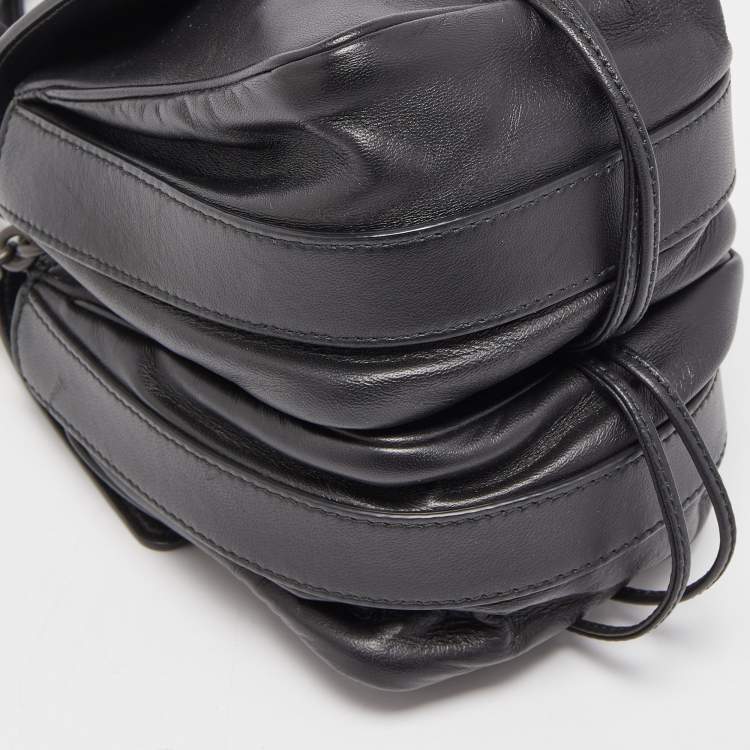 Pre Owned Bottega Veneta Black Intrecciato Leather Double Micro Crossbody Bag