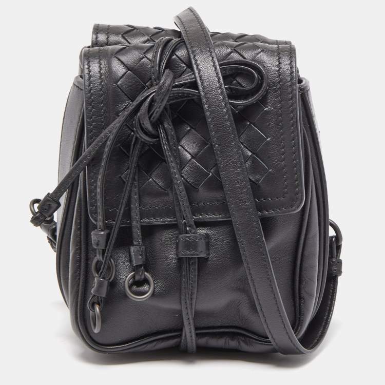 Pre Owned Bottega Veneta Black Intrecciato Leather Double Micro Crossbody Bag