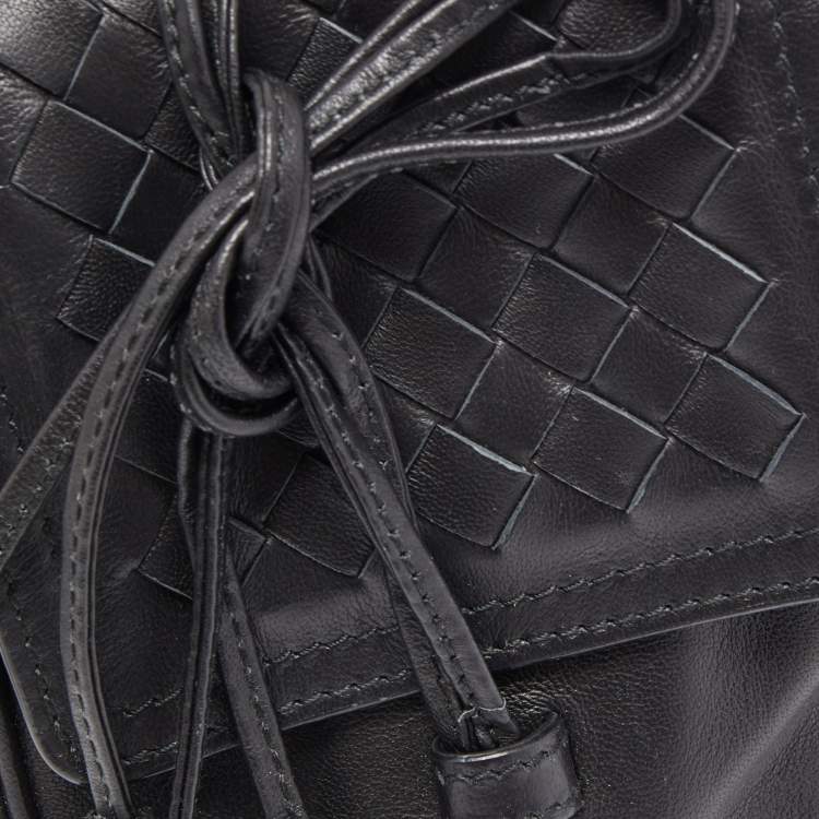 Pre Owned Bottega Veneta Black Intrecciato Leather Double Micro Crossbody Bag