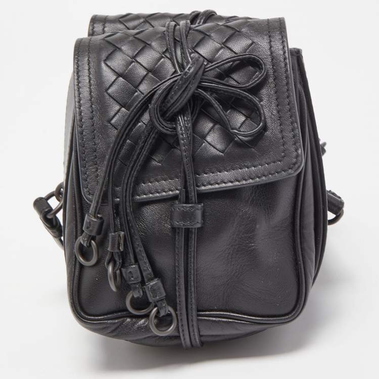 Pre Owned Bottega Veneta Black Intrecciato Leather Double Micro Crossbody Bag