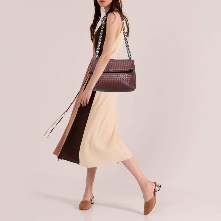 Bottega Veneta Burgundy Intrecciato Leather Olimpia Shoulder Bag