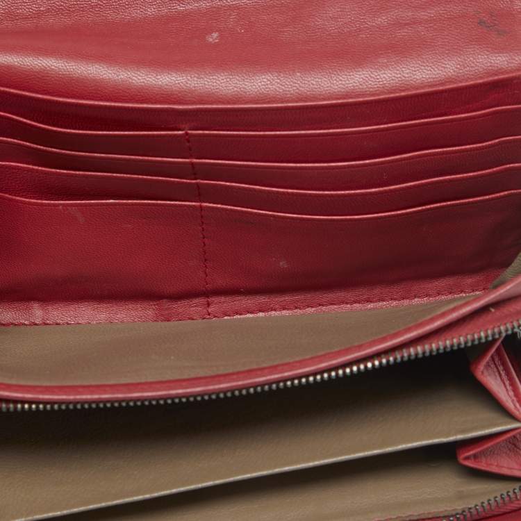 Pre Owned Bottega Veneta Red Intrecciato Leather Flap Continental Wallet