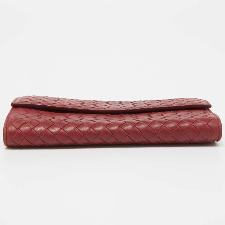 Pre Owned Bottega Veneta Red Intrecciato Leather Flap Continental Wallet