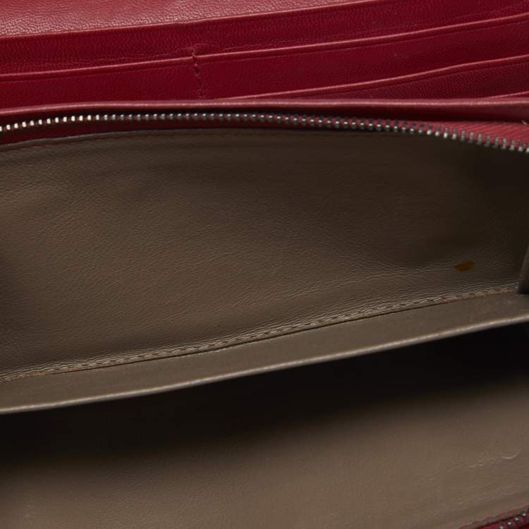 Pre Owned Bottega Veneta Red Intrecciato Leather Flap Continental Wallet