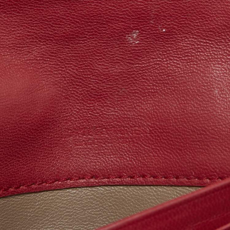 Pre Owned Bottega Veneta Red Intrecciato Leather Flap Continental Wallet