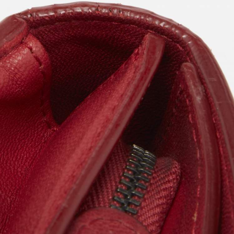 Pre Owned Bottega Veneta Red Intrecciato Leather Flap Continental Wallet