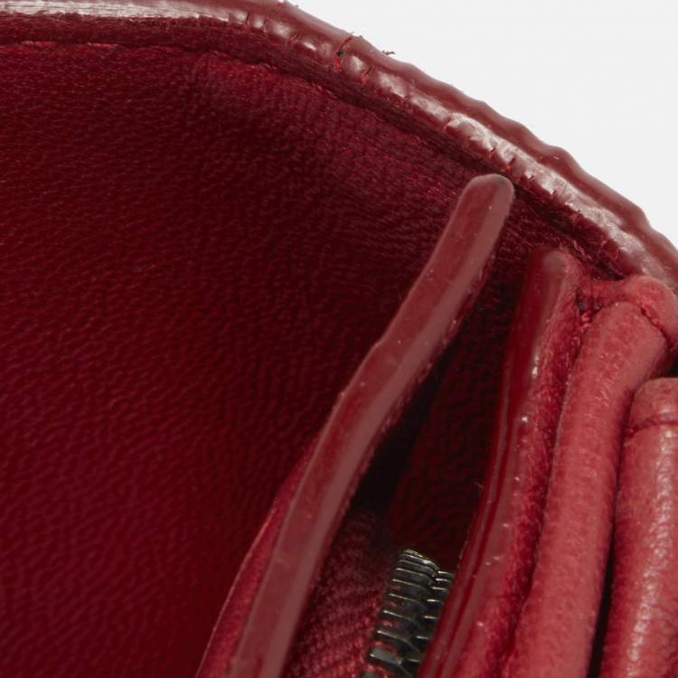 Pre Owned Bottega Veneta Red Intrecciato Leather Flap Continental Wallet