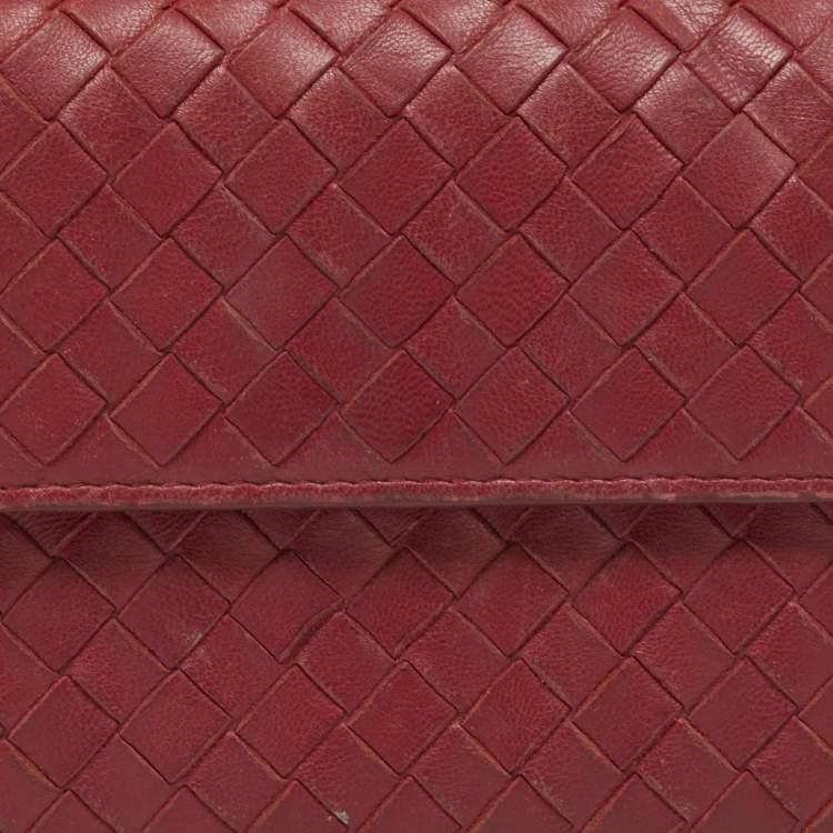 Pre Owned Bottega Veneta Red Intrecciato Leather Flap Continental Wallet