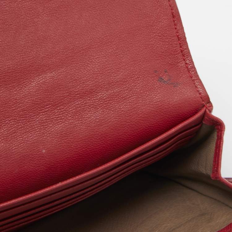Pre Owned Bottega Veneta Red Intrecciato Leather Flap Continental Wallet