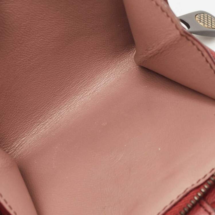 Pre Owned Bottega Veneta Red Intrecciato Leather Bifold Zip Wallet