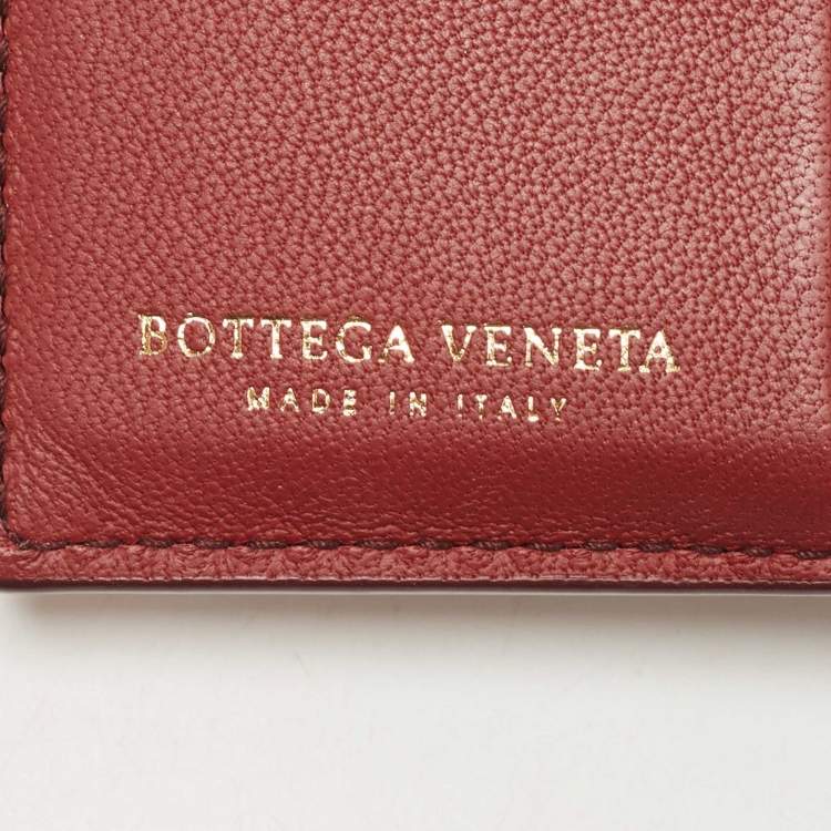 Pre Owned Bottega Veneta Red Intrecciato Leather Bifold Zip Wallet