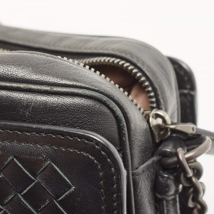 Pre Owned Bottega Veneta Black Intrecciato Leather Camera Shoulder Bag