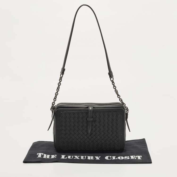 Pre Owned Bottega Veneta Black Intrecciato Leather Camera Shoulder Bag