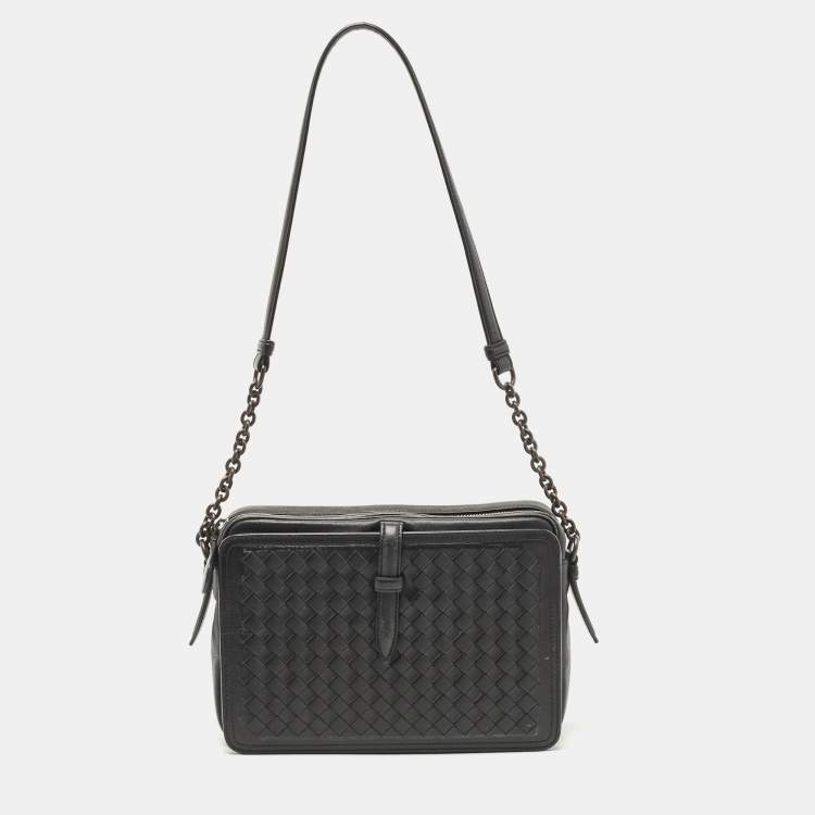 Pre Owned Bottega Veneta Black Intrecciato Leather Camera Shoulder Bag
