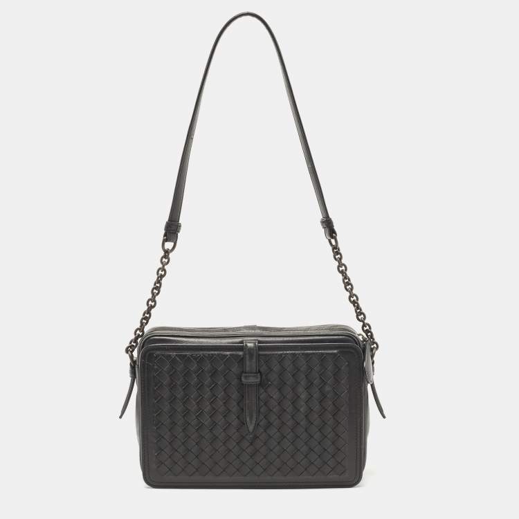 Pre Owned Bottega Veneta Black Intrecciato Leather Camera Shoulder Bag