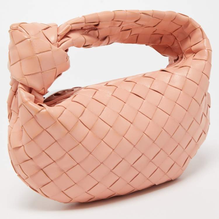 Pre Owned Bottega Veneta Peach Intrecciato Leather Mini Jodie Hobo