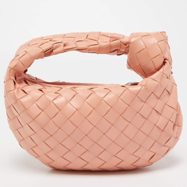 Pre Owned Bottega Veneta Peach Intrecciato Leather Mini Jodie Hobo