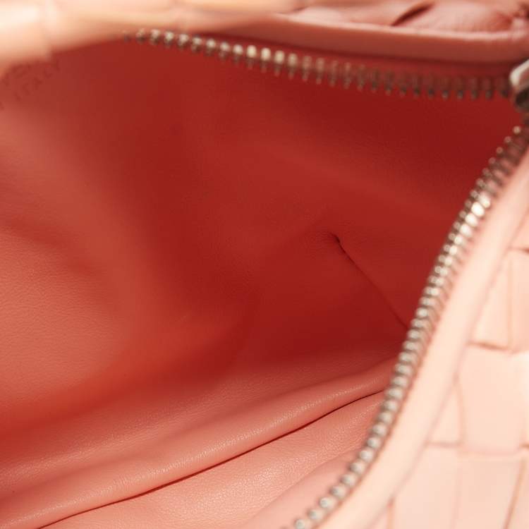 Pre Owned Bottega Veneta Peach Intrecciato Leather Mini Jodie Hobo