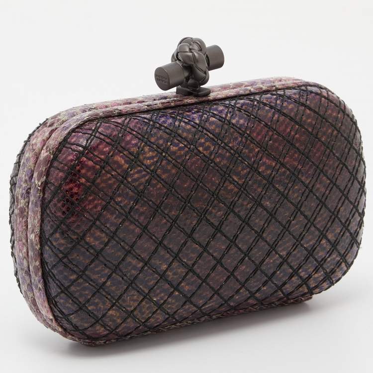 Bottega Veneta Knot Satin And Water-snake Clutch in Gray