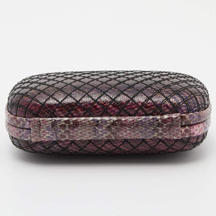 Pre Owned Bottega Veneta Purple/Black Watersnake Leather Knot Clutch