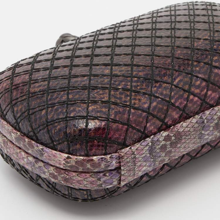 Pre Owned Bottega Veneta Purple/Black Watersnake Leather Knot Clutch