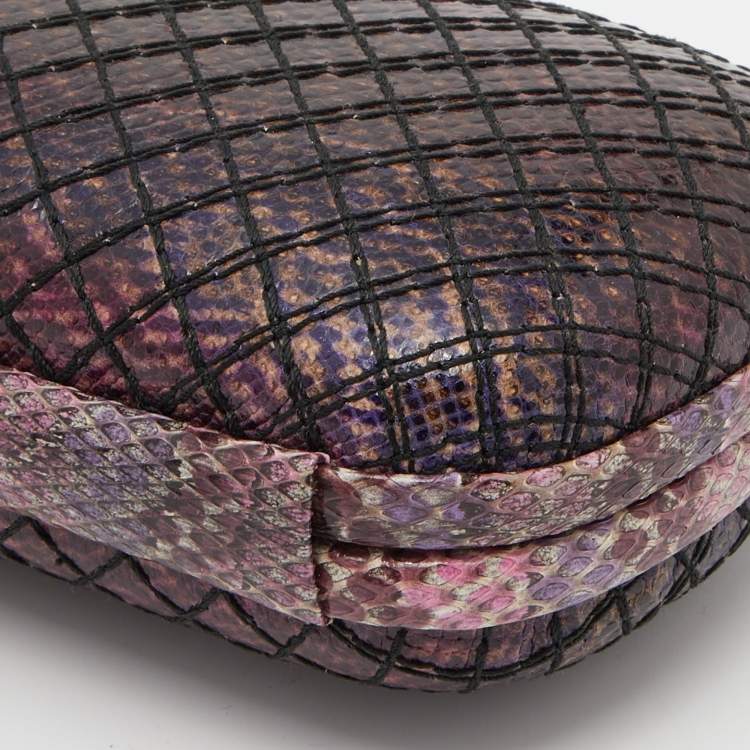 Pre Owned Bottega Veneta Purple/Black Watersnake Leather Knot Clutch