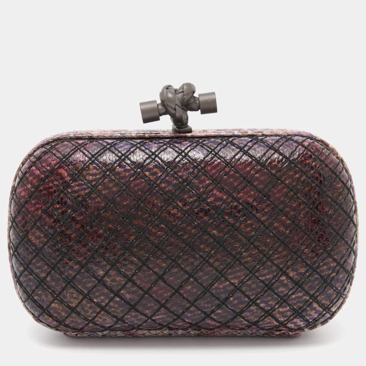 Pre Owned Bottega Veneta Purple/Black Watersnake Leather Knot Clutch