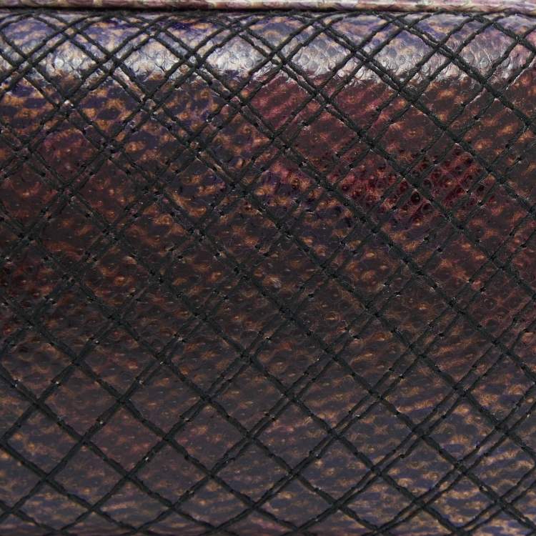 Pre Owned Bottega Veneta Purple/Black Watersnake Leather Knot Clutch