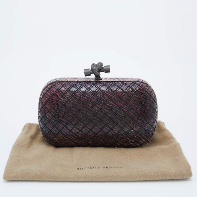 Pre Owned Bottega Veneta Purple/Black Watersnake Leather Knot Clutch