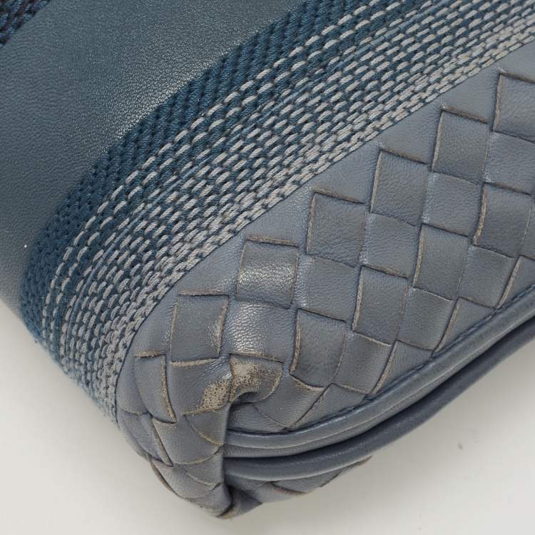 Pre Owned Bottega Veneta Blue Intrecciato and Stitched Leather Nodini Crossbody Bag