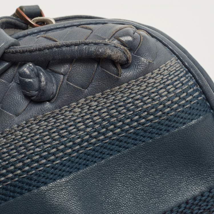 Pre Owned Bottega Veneta Blue Intrecciato and Stitched Leather Nodini Crossbody Bag