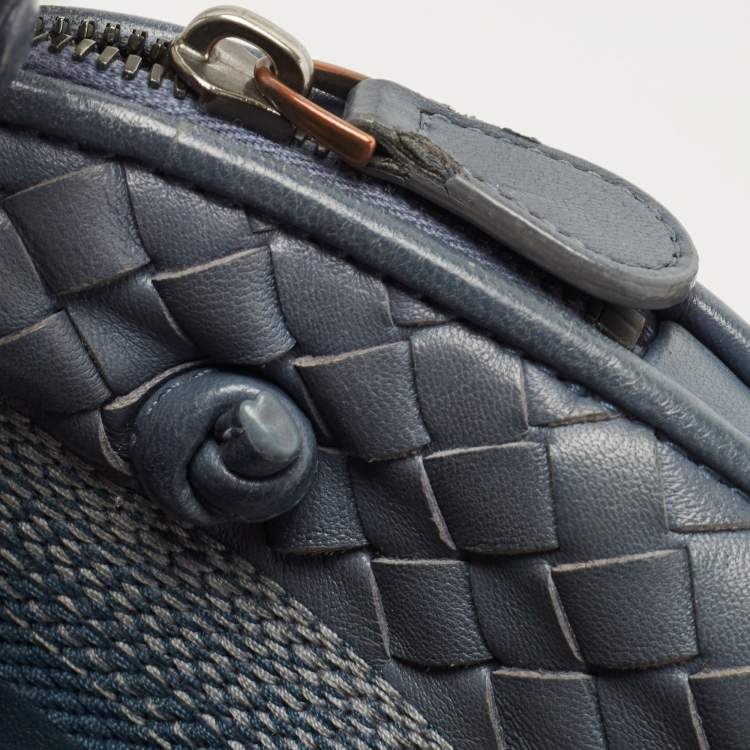 Pre Owned Bottega Veneta Blue Intrecciato and Stitched Leather Nodini Crossbody Bag