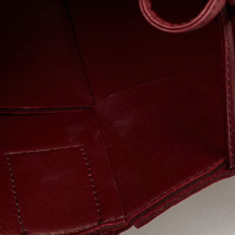 Pre Owned Bottega Veneta Burgundy Intrecciato Leather Arco Tote