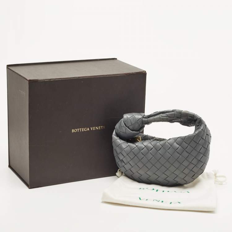 Pre Owned Bottega Veneta Dark Grey Intrecciato Leather Mini Jodie Hobo