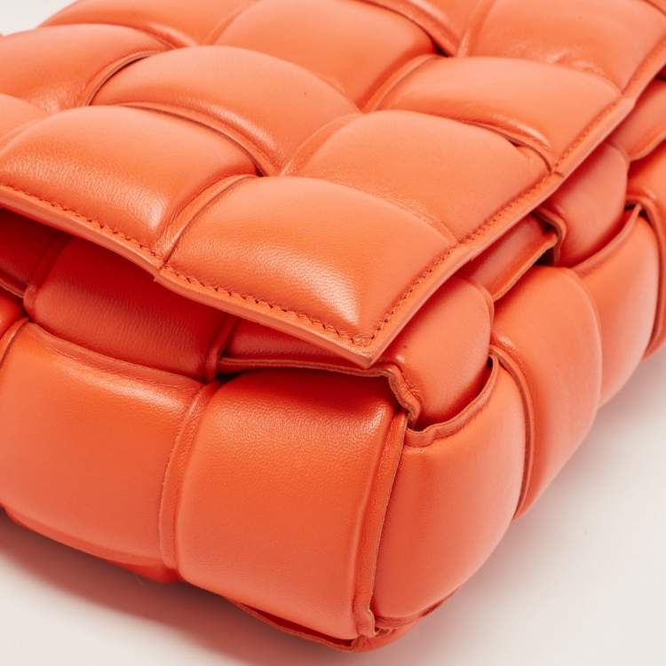 Pre Owned Bottega Veneta Orange Leather Padded Cassette Flap Shoulder Bag