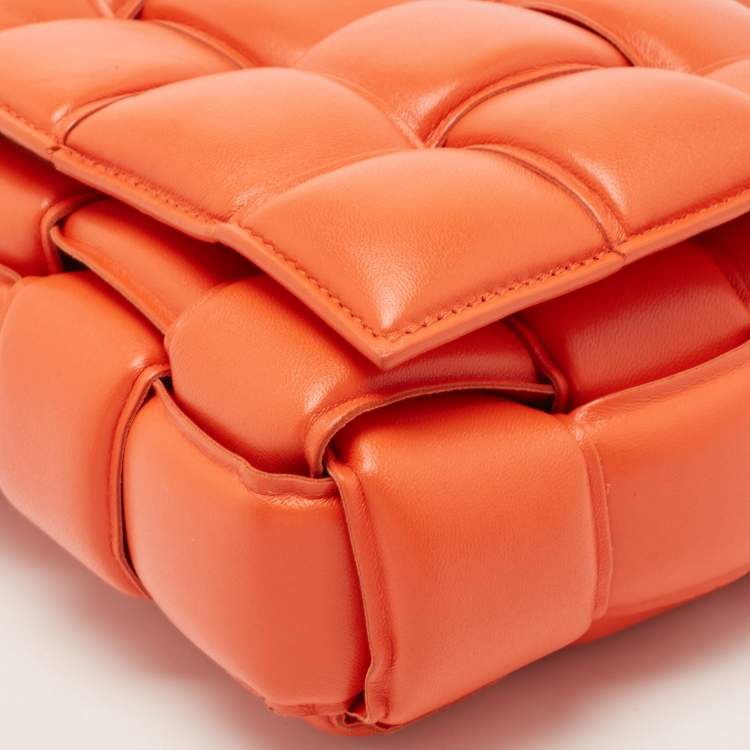 Pre Owned Bottega Veneta Orange Leather Padded Cassette Flap Shoulder Bag