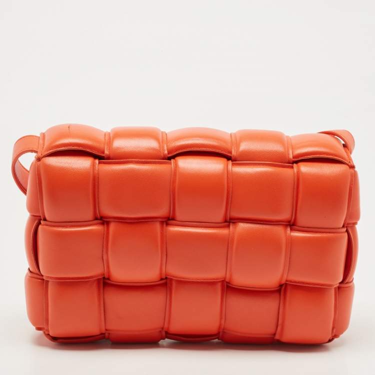 Pre Owned Bottega Veneta Orange Leather Padded Cassette Flap Shoulder Bag
