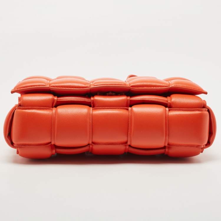 Pre Owned Bottega Veneta Orange Leather Padded Cassette Flap Shoulder Bag