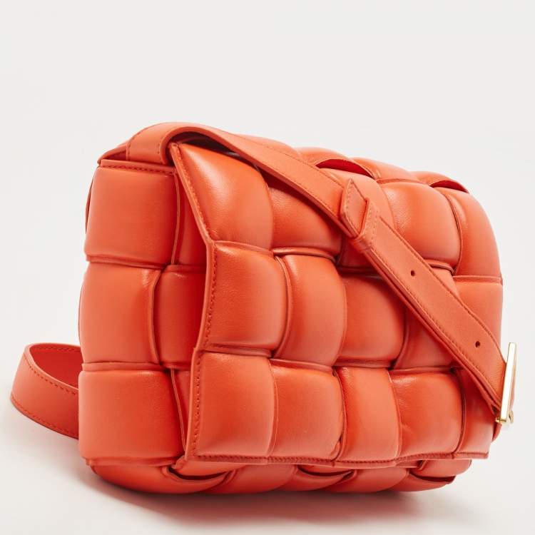 Pre Owned Bottega Veneta Orange Leather Padded Cassette Flap Shoulder Bag