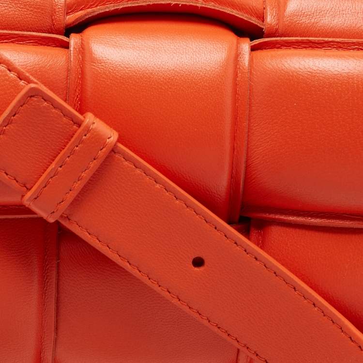 Pre Owned Bottega Veneta Orange Leather Padded Cassette Flap Shoulder Bag