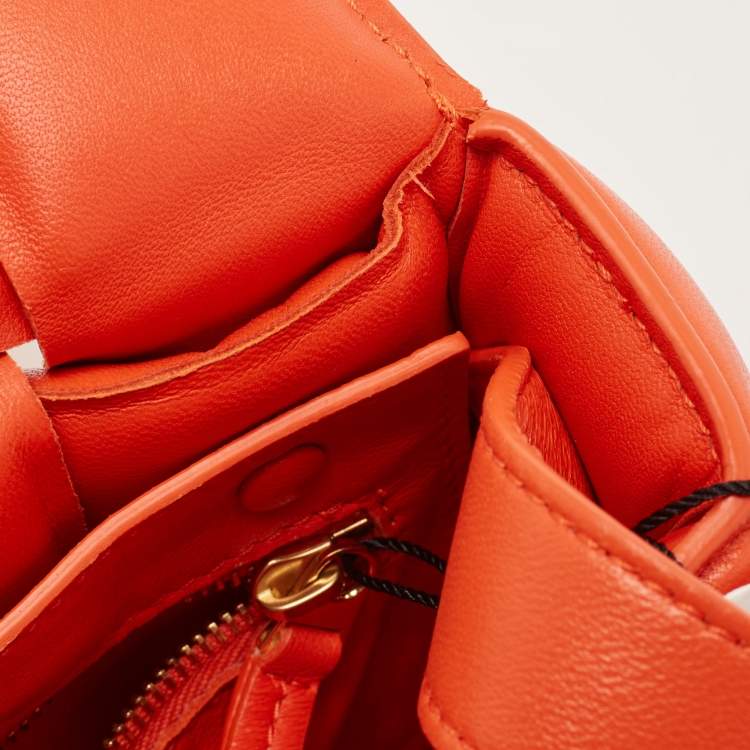 Pre Owned Bottega Veneta Orange Leather Padded Cassette Flap Shoulder Bag